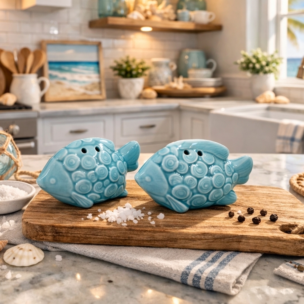 Coastal Blue Fish Salt And Pepper Shakers